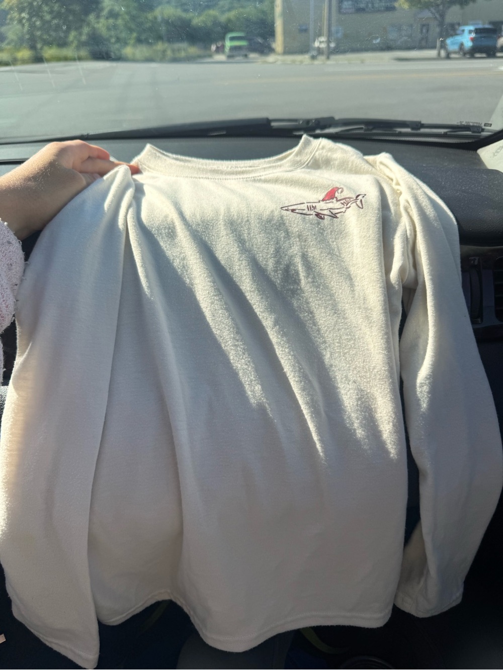 Cat & Jack Long Sleeve Christmas Shark Tee in cream